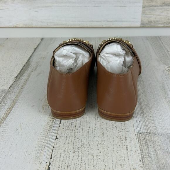 Michael Kors Tiffanie Women’s 6.5 Brown Leather gold Logo slip-on Loafer Flats - Picture 5 of 10